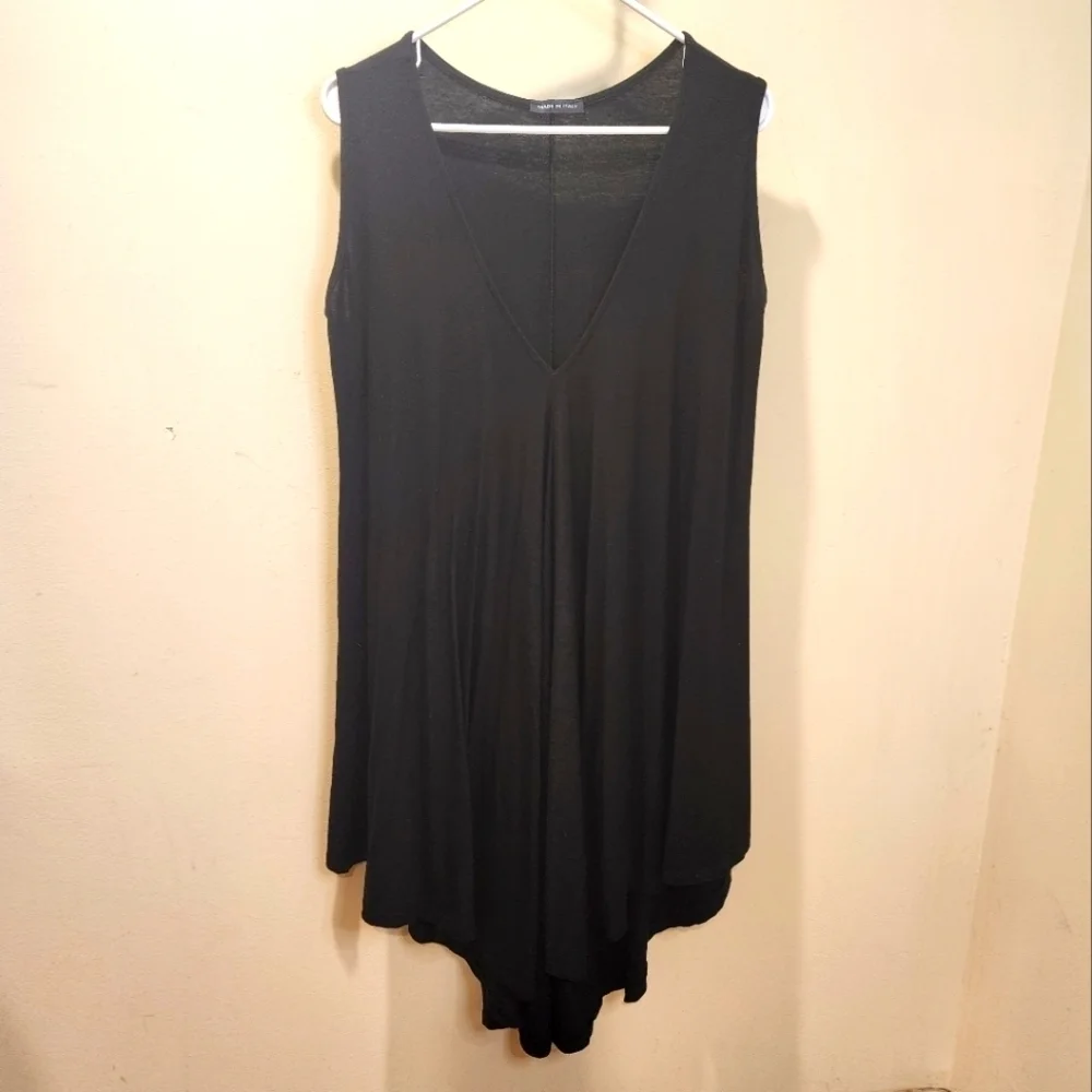 Made in italy women's black casual flare tunic dress midi relaxed fit size 9